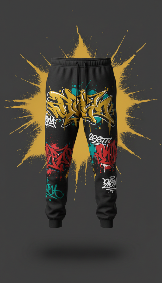 Sweatpants with Cultural Red Graffiti